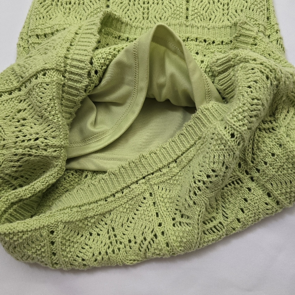 Freshman 1996 Lime Green Crochet Knit Boho V Neck Maxi Tank Dress Semi Sheer M - Picture 12 of 15